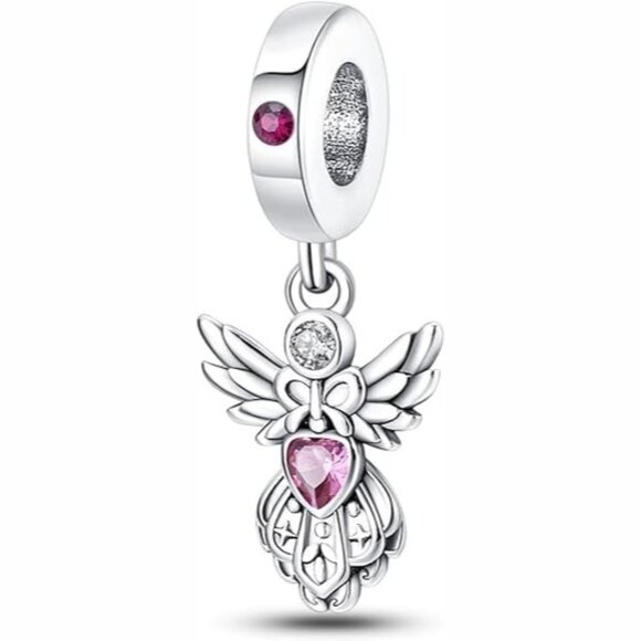 Mini pink heart charm hypoallergenic stainless steel  Pink Angel Pendant Cool 925 Sterling Silver Charms Hypoallergenic Beads
